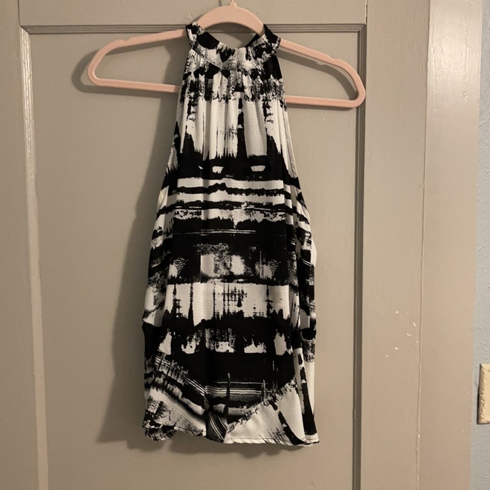 High neck black and white blouse